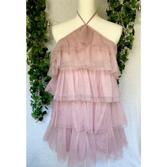 Lovely Day Pink High Neck Layered Mini Dress MSRP:$121 SZ Medium - Picture 3 of 11